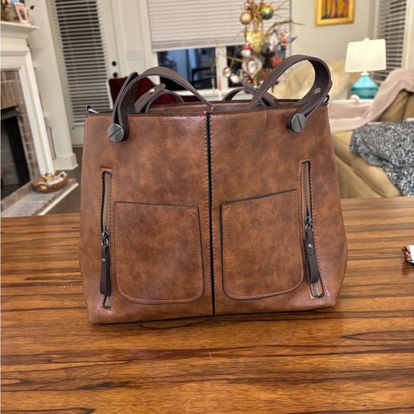 Brown Structured Leather Tote Bag with Vintage Look - Picture 9 of 11